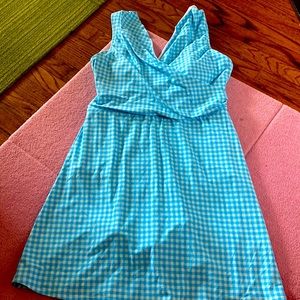 Lands end swim dress blue gingham size 12 worn 1x